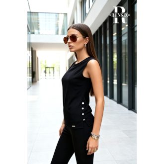 Rensix Rumi bordázott díszgombos trikó, fekete