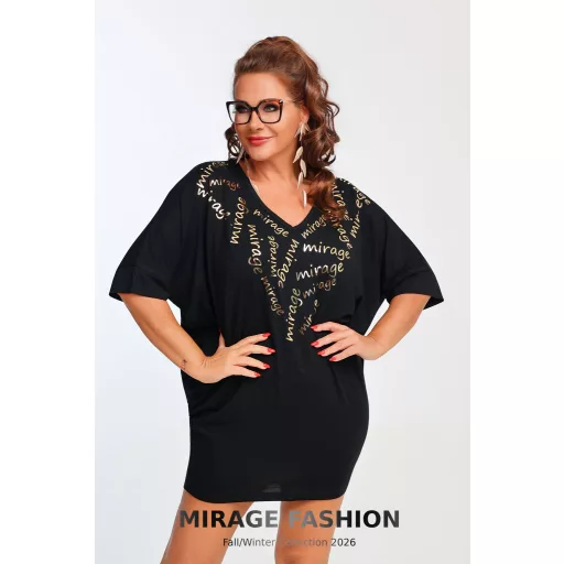 Mirage Rúbia szabott pamut tunika, fekete