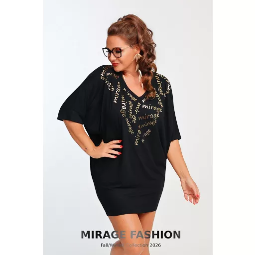 Mirage Rúbia szabott pamut tunika, fekete