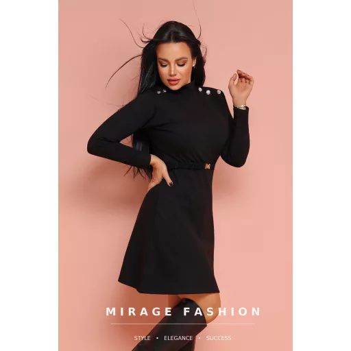 Mirage Eklektika díszgombos ruha, fekete