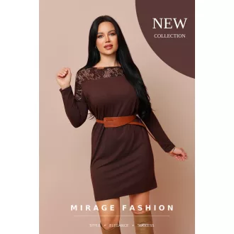 Mirage Muriel csipkebetétes öves ruha, csokibarna