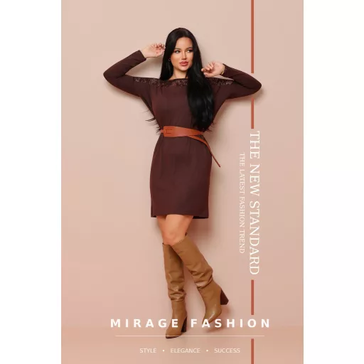 Mirage Muriel csipkebetétes öves ruha, csokibarna