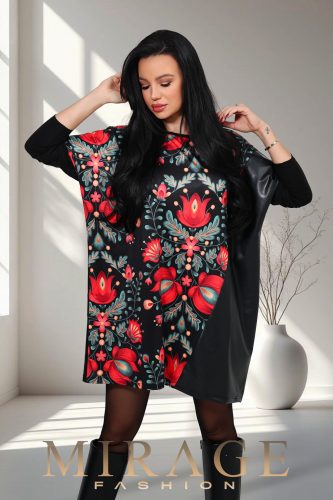 Mirage Max bőrbetétes bő tunika, piros mintás