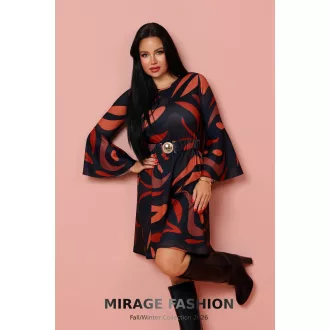 Mirage Zizi tölcsér ujjú ruha, barna mintás