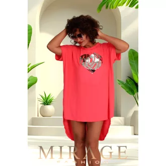 Mirage Helen silky szatén tunika, neon korall