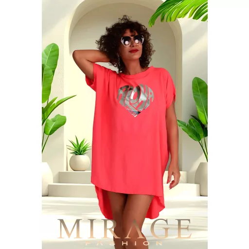 Mirage Helen silky szatén tunika, neon korall