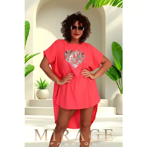 Mirage Helen silky szatén tunika, neon korall