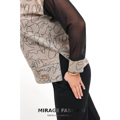Mirage Cékla neccbetétes pulóver, fekete