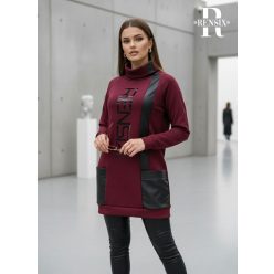 Rensix Kellog bőrbetétes pulóver, burgundi