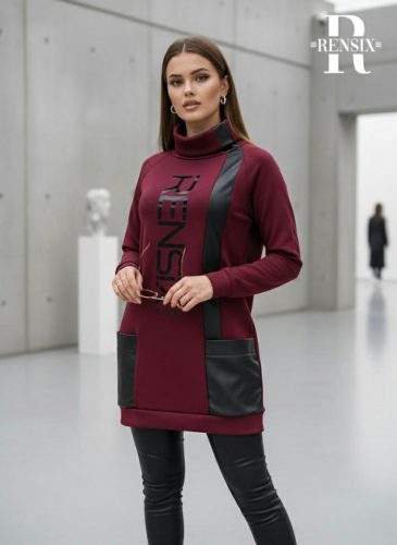 Rensix Kellog bőrbetétes pulóver, burgundi