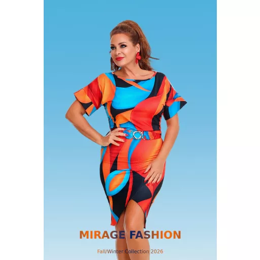 Mirage Bellinor szabott öves ruha, mintás