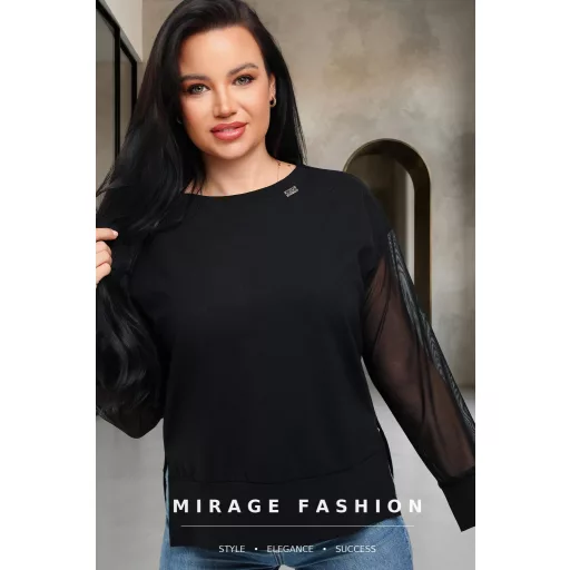 Mirage Cékla neccbetétes pulóver, fekete