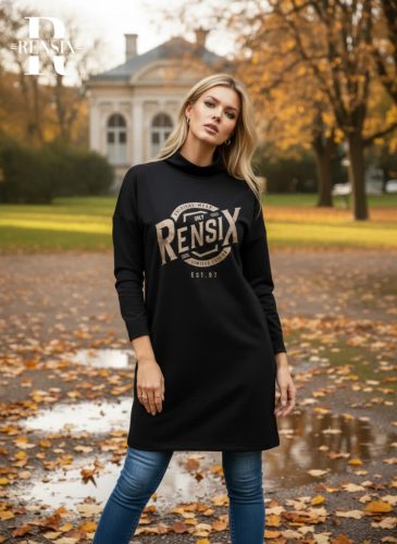 Rensix Tira kámzsa nyakú pulóver, fekete arany feliratos