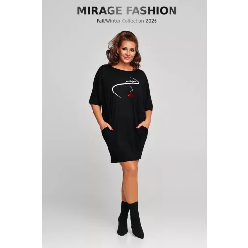 Mirage Belami zsebes pamut tunika, fekete