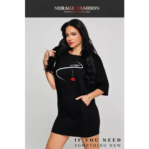 Mirage Belami zsebes pamut tunika, fekete