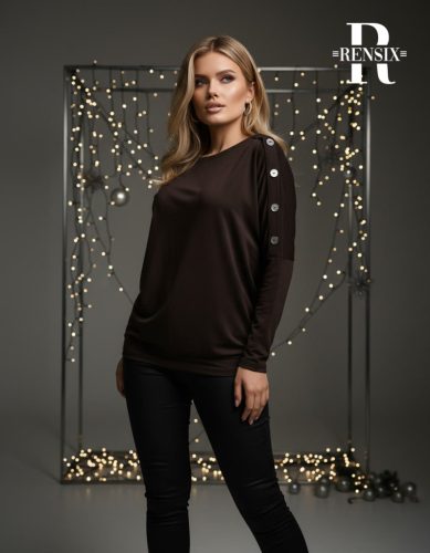 Rensix Button díszgombos felső, csokibarna