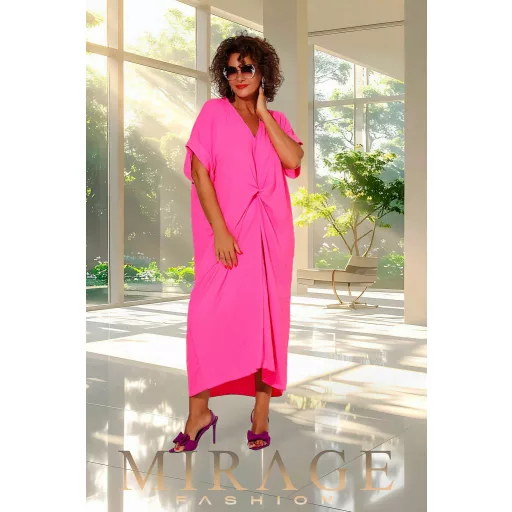 Mirage Vanília elől csavart maxiruha, neon pink