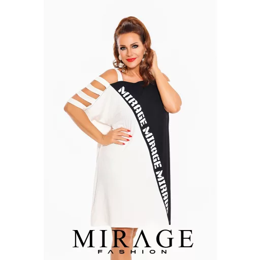 Mirage Eufrátesz vállán pántos tunika, fehér-fekete