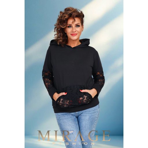 Mirage Chicago csipkebetétes pulóver, fekete