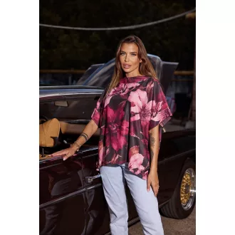 Anna Russo Camilla oversize felső, burgundi virágos