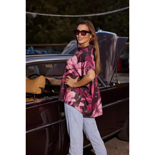 Anna Russo Camilla oversize felső, burgundi virágos