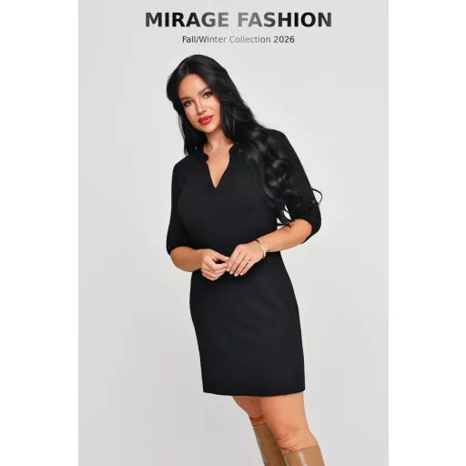 Mirage Hidra ujján gombos nizza ruha, fekete