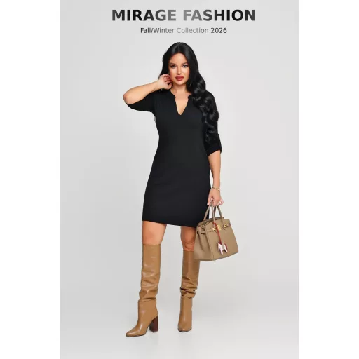 Mirage Hidra ujján gombos nizza ruha, fekete