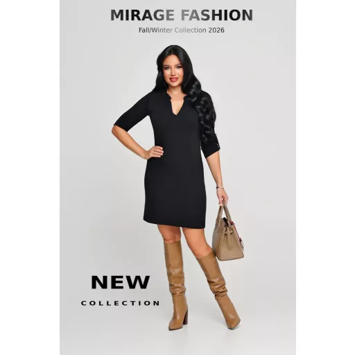 Mirage Hidra ujján gombos nizza ruha, fekete