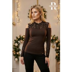 Rensix Csipkebetétes felső, csokibarna