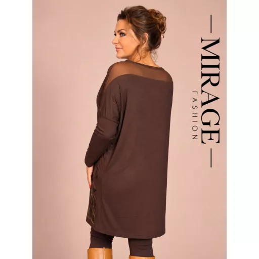 Mirage Szamóca neccbetétes tunika, csokibarna