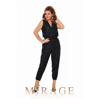 Mirage Gerle silky szatén gumis derekú overál, fekete
