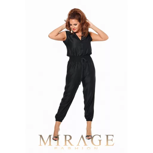 Mirage Gerle silky szatén gumis derekú overál, fekete
