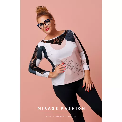 Mirage Nebila csipkebetétes felső, mintás