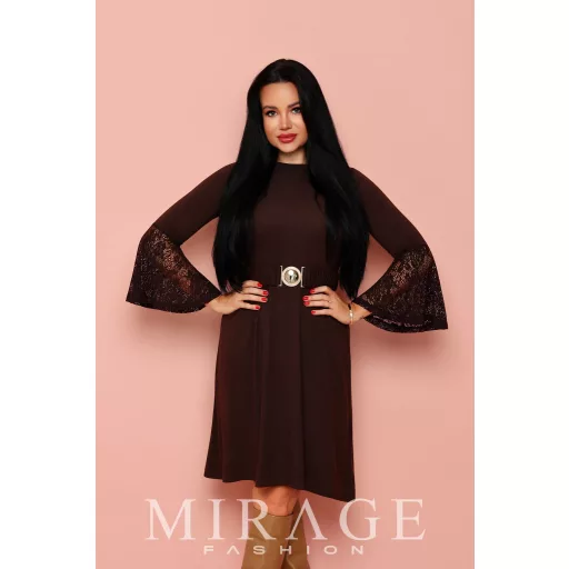 Mirage Zanetti csipke ujjú ruha, csokibarna