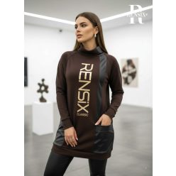 Rensix Kellog bőrbetétes pulóver, csokibarna