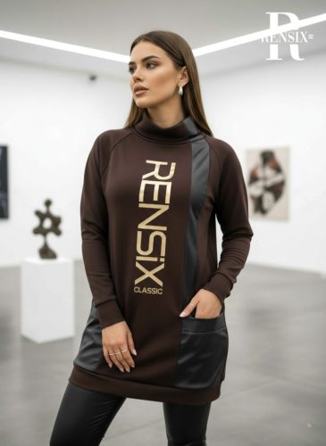 Rensix Kellog bőrbetétes pulóver, csokibarna