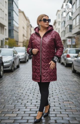 Rensix Nina kabát ezüst feliratos, fekete vonal mintás