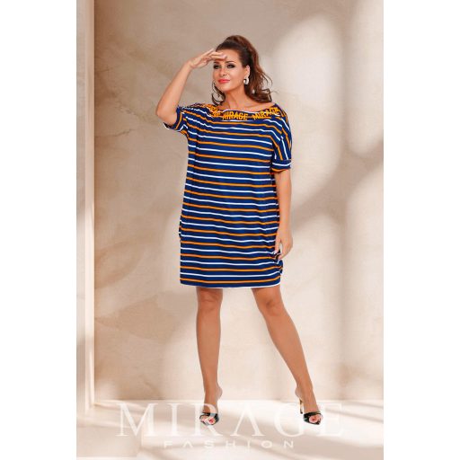 Mirage Samantha csónaknyakú ruha, sötétkék csíkos