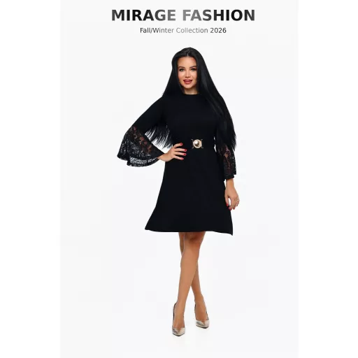 Mirage Zanetti csipke ujjú ruha, fekete