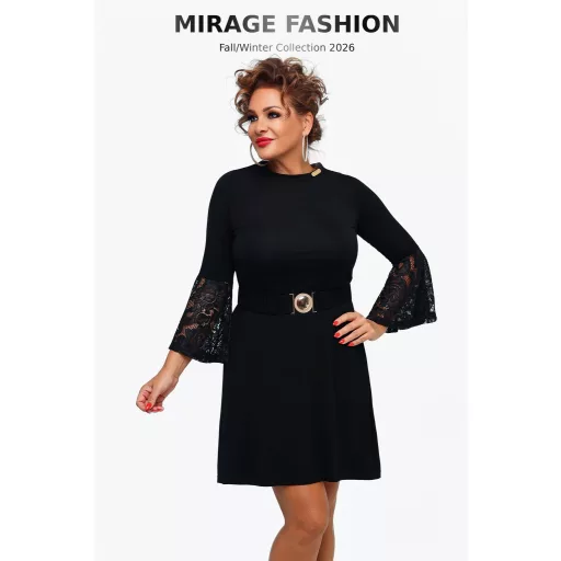 Mirage Zanetti csipke ujjú ruha, fekete