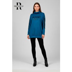Rensix Wool bordás kötött pulóver, petrol kék