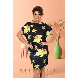 Mirage Marlenka szűkített öves ruha, fekete mintás