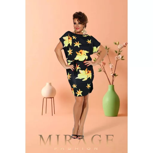 Mirage Marlenka szűkített öves ruha, fekete mintás