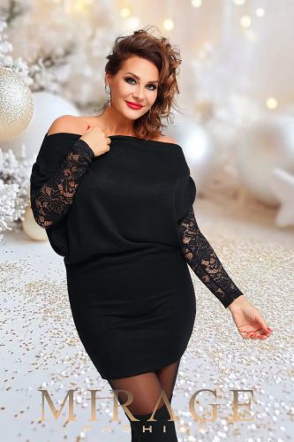 Mirage Zakopane vastag kötött csipke ujjas ruha, fekete