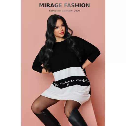 Mirage Malaga bő pamut tunika, fekete-krém
