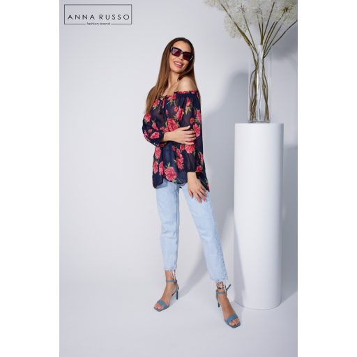 Anna Russo Sienna blúz, sötét virágos