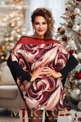 Mirage Debi neccbetétes tunika, bordó mintás