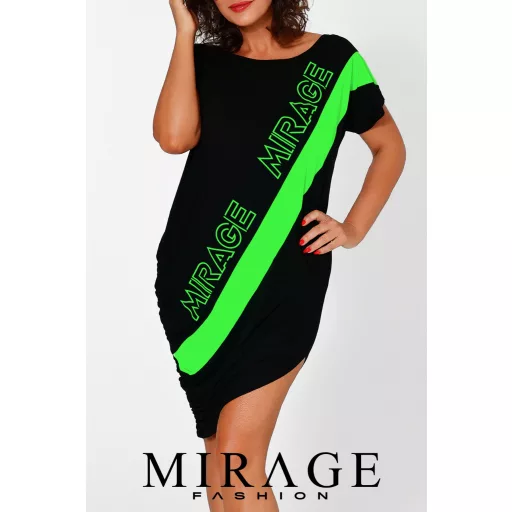 Mirage Blossom asszimetrikus tunika, fekete-zöld
