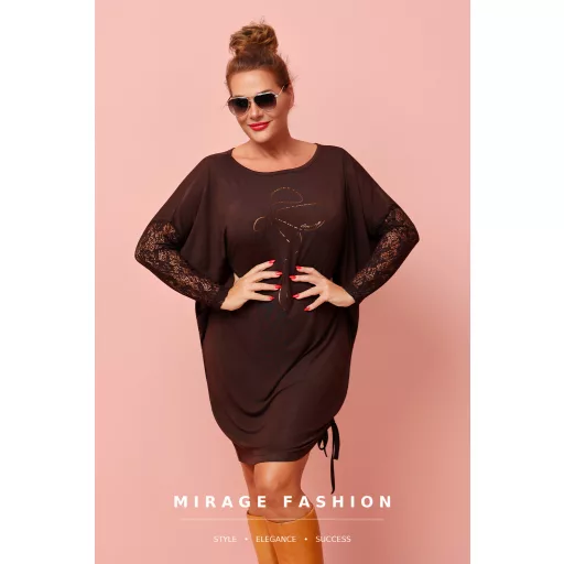 Mirage Wodena csipkebetétes tunika, csokibarna