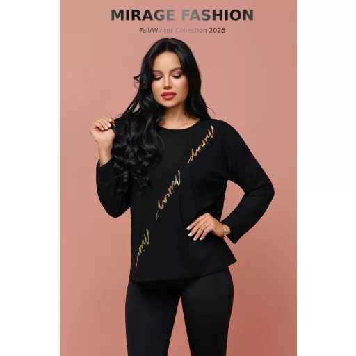 Mirage Omega szabott pamut felső, fekete